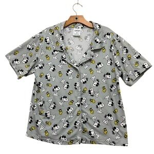 Peanuts Snoopy Woodstock Gray Pajama Sleep Shirt‎ Top XL Short Sleeve Collared